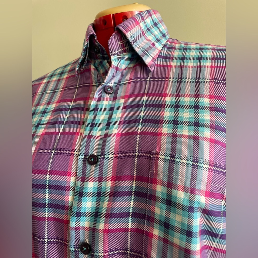 Robert Talbott - All cotton purple plaid button up shirt - Size Medium